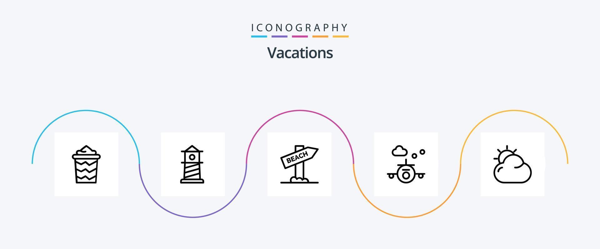 Vacations Line 5 Icon Pack Including transportation . beach . house. travel vector