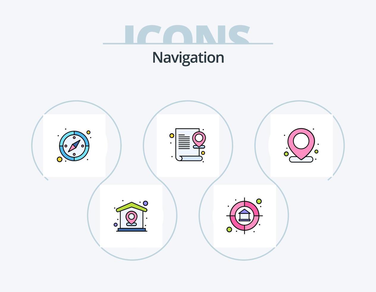 Navigation Line Filled Icon Pack 5 Icon Design. map. map. shopping. flag. pin vector