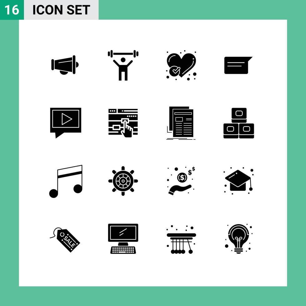 16 User Interface Solid Glyph Pack of modern Signs and Symbols of video chatting report basic like Editable Vector Design Elements