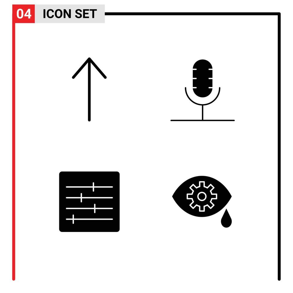 Mobile Interface Solid Glyph Set of 4 Pictograms of arrow options broadcast record eye Editable Vector Design Elements