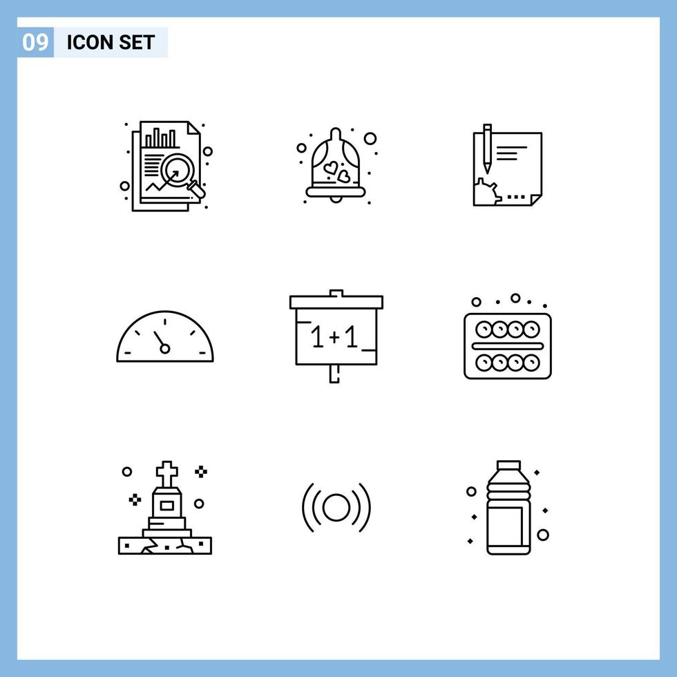 Group of 9 Modern Outlines Set for education performance document gauge sign Editable Vector Design Elements