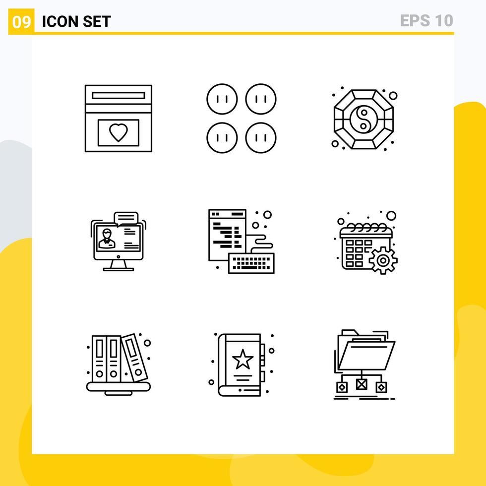 Pack of 9 creative Outlines of online dialog fang consulting chat Editable Vector Design Elements