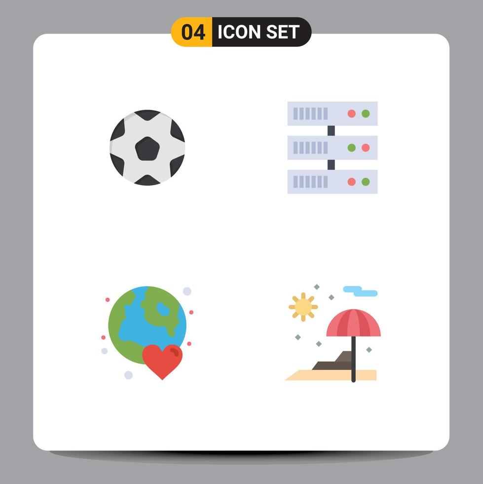 4 User Interface Flat Icon Pack of modern Signs and Symbols of football world soccer server day Editable Vector Design Elements