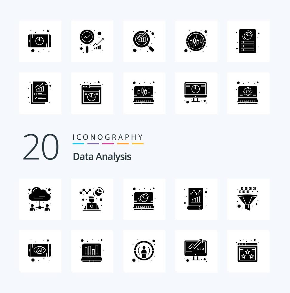 20 Data Analysis Solid Glyph icon Pack like monitoring business user document file vector