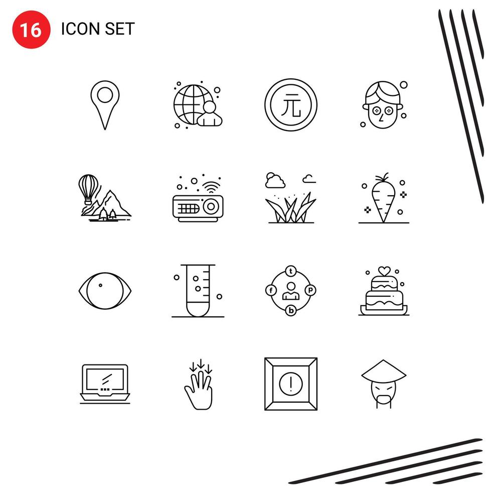 16 Universal Outlines Set for Web and Mobile Applications travel mask business facial value Editable Vector Design Elements