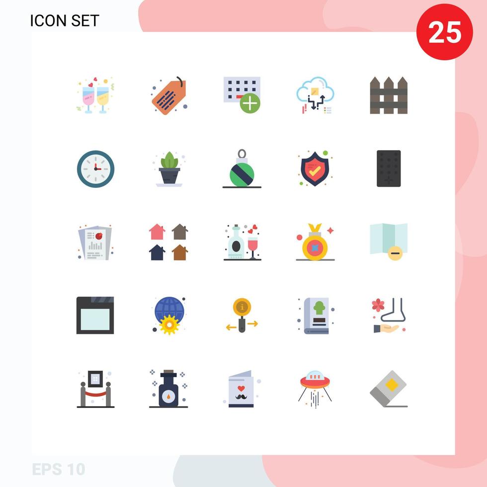 Group of 25 Flat Colors Signs and Symbols for barricade arrow computers network cloud Editable Vector Design Elements