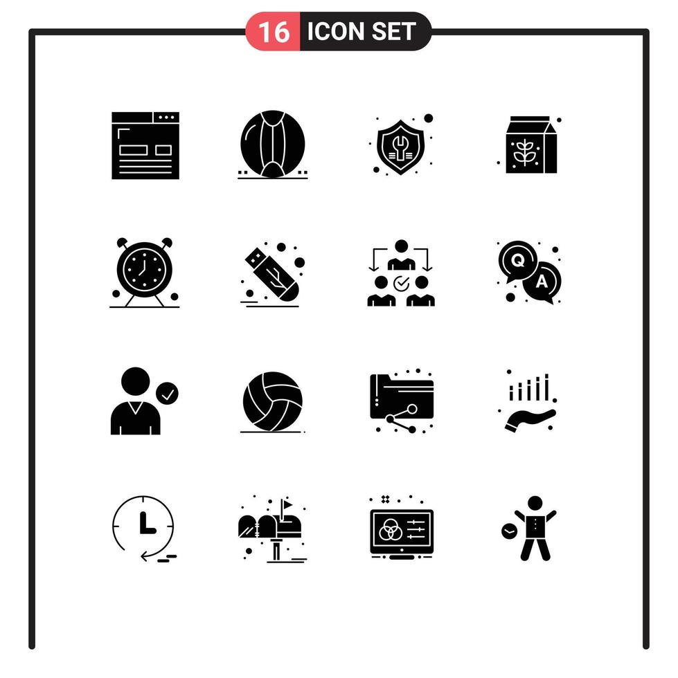 Universal Icon Symbols Group of 16 Modern Solid Glyphs of package food sea insurance tools Editable Vector Design Elements