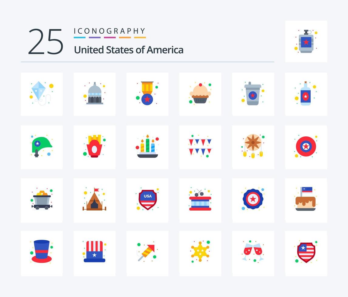 Usa 25 Flat Color icon pack including alcohol. drink. badge. beverage. dessert vector