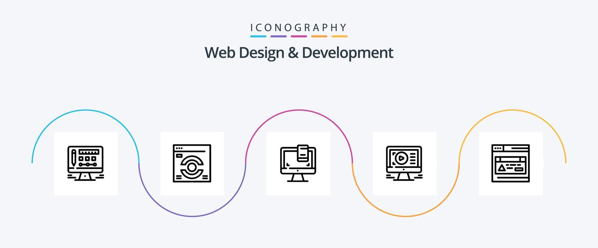 Web Design And Development Line 5 Icon Pack Including design. play . monitor . screen vector