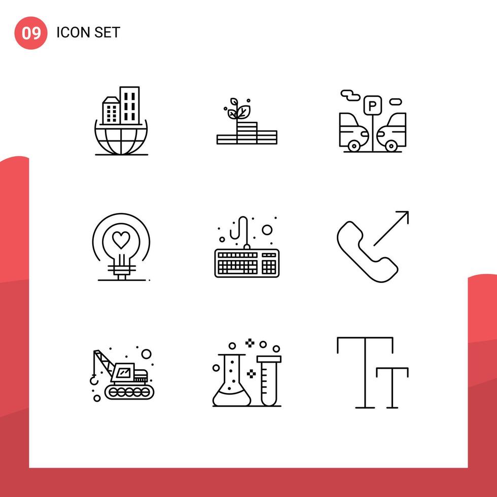 Group of 9 Outlines Signs and Symbols for keyboard computer car wedding love Editable Vector Design Elements