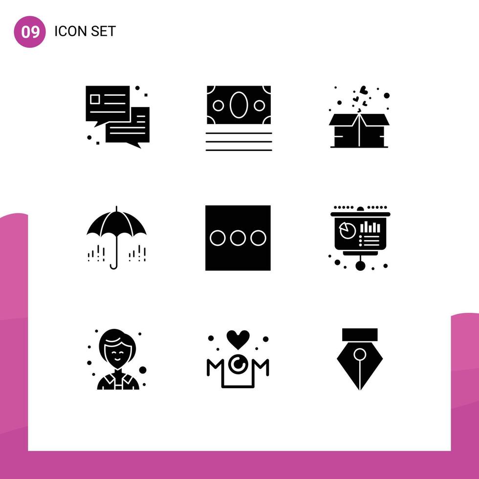 Set of 9 Modern UI Icons Symbols Signs for business list gift spring rain Editable Vector Design Elements