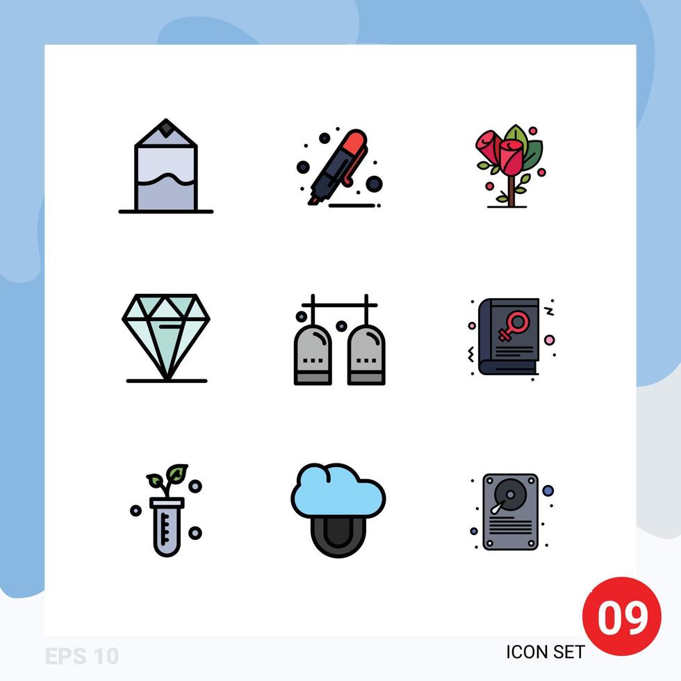 Filledline Flat Color Pack of 9 Universal Symbols of diving expensive flower rich diamond Editable Vector Design Elements