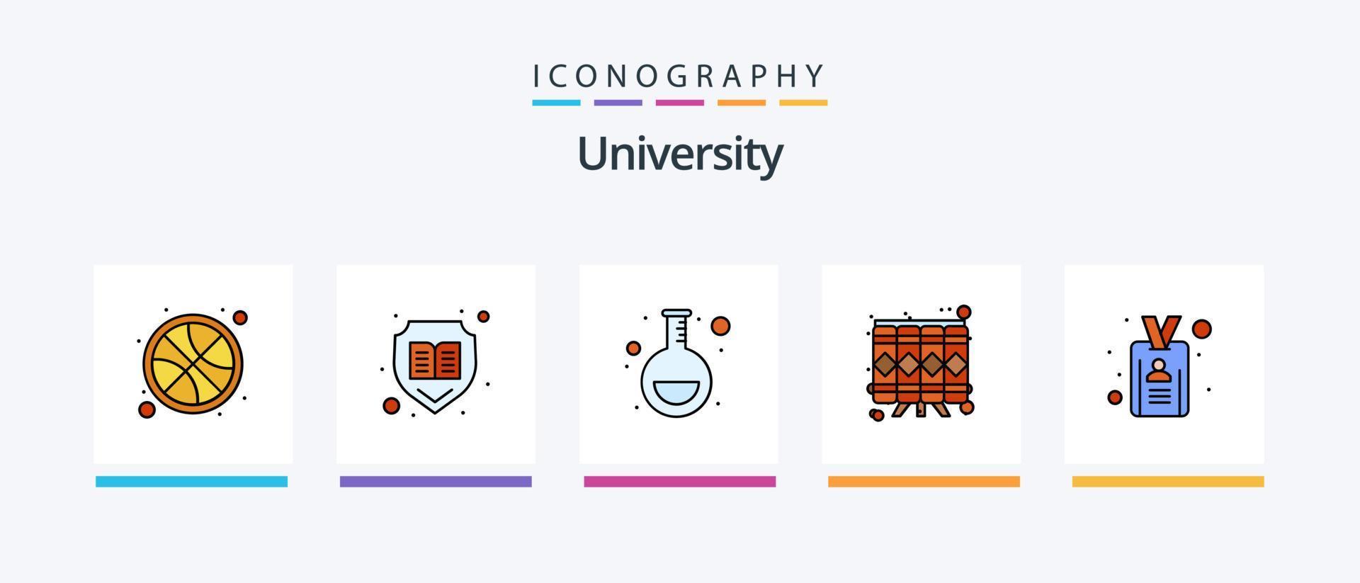 la línea universitaria llenó el paquete de 5 íconos, incluida la identificación. profesor. lograr. estudiar. libro. diseño de iconos creativos vector