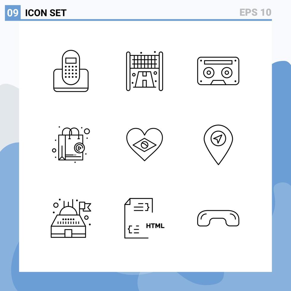Group of 9 Modern Outlines Set for heart shop analog online tape Editable Vector Design Elements