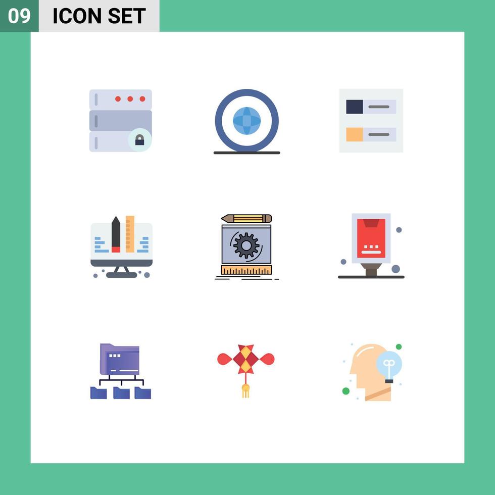 9 User Interface Flat Color Pack of modern Signs and Symbols of process draft accounts web development Editable Vector Design Elements