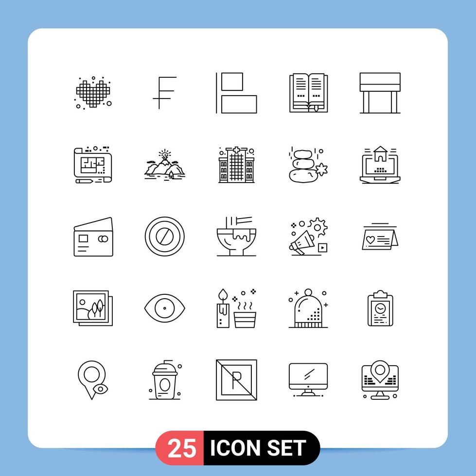 Stock Vector Icon Pack of 25 Line Signs and Symbols for architecture interior align desk education Editable Vector Design Elements