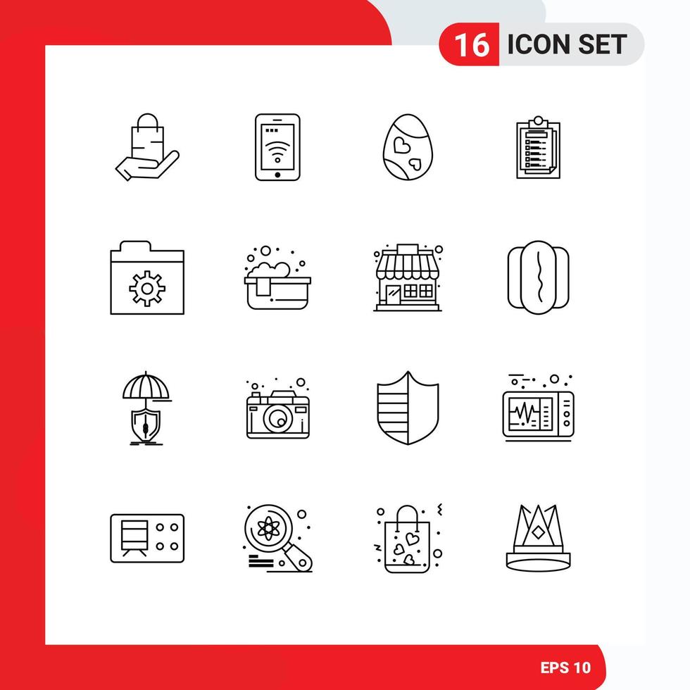 User Interface Pack of 16 Basic Outlines of file presentation wifi card egg Editable Vector Design Elements