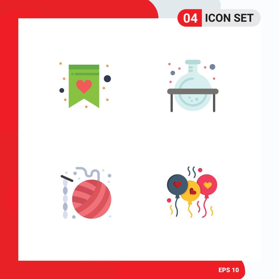Set of 4 Modern UI Icons Symbols Signs for favorite crochet chemical study knit Editable Vector Design Elements