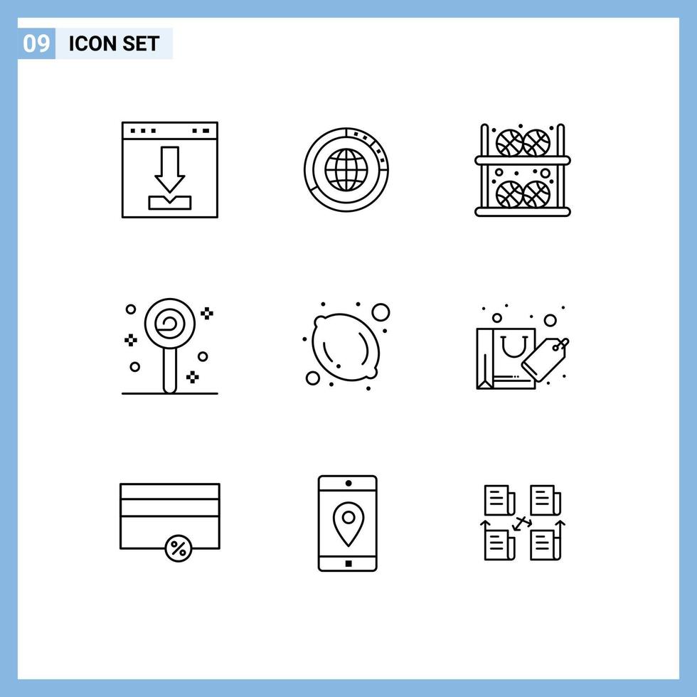 9 Thematic Vector Outlines and Editable Symbols of confect player globe building ball Editable Vector Design Elements