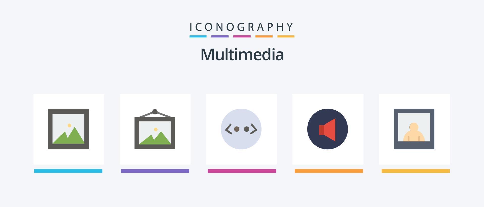 Multimedia Flat 5 Icon Pack Including . html. photo. Creative Icons Design vector