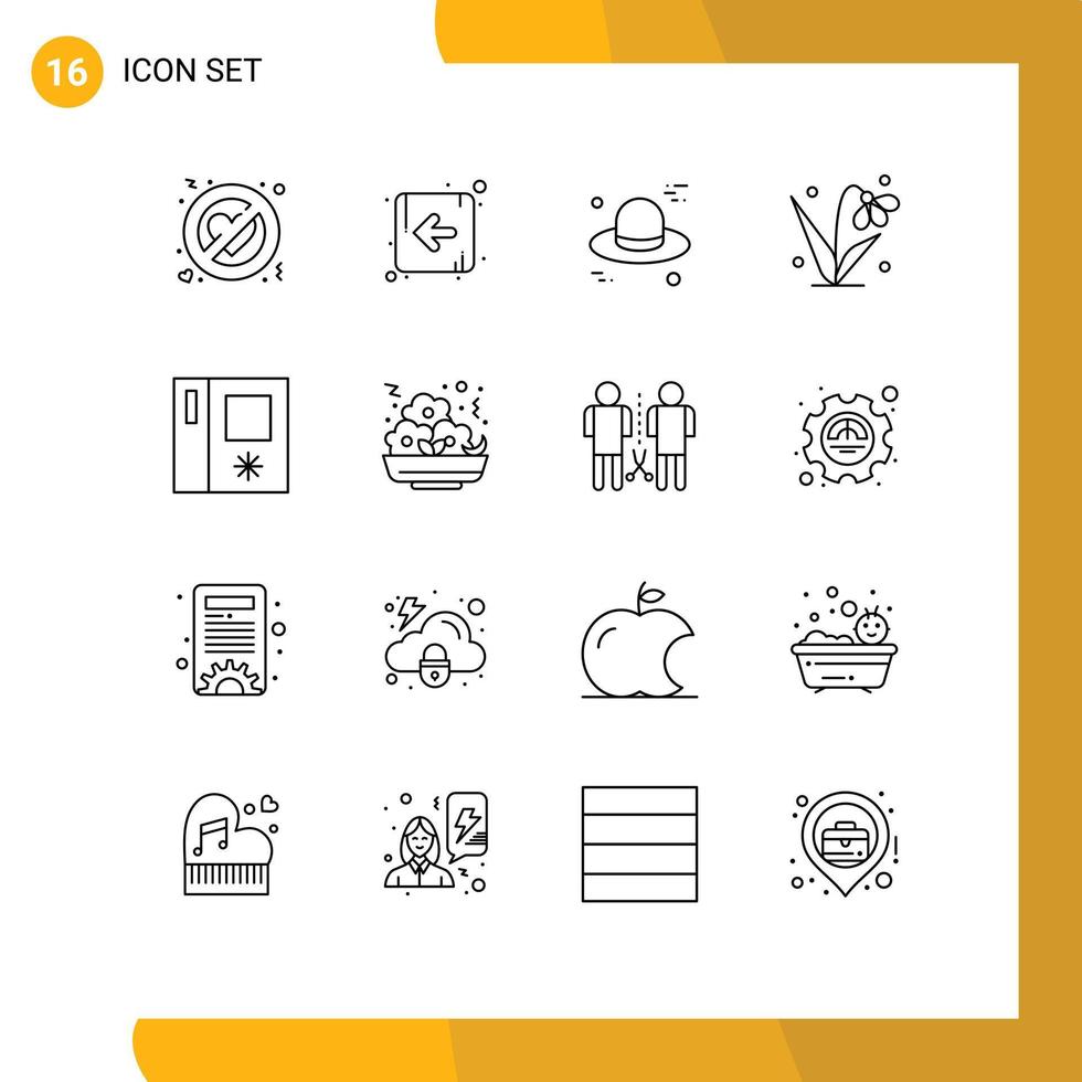 Outline Pack of 16 Universal Symbols of fast refrigerator cap fridge plant Editable Vector Design Elements