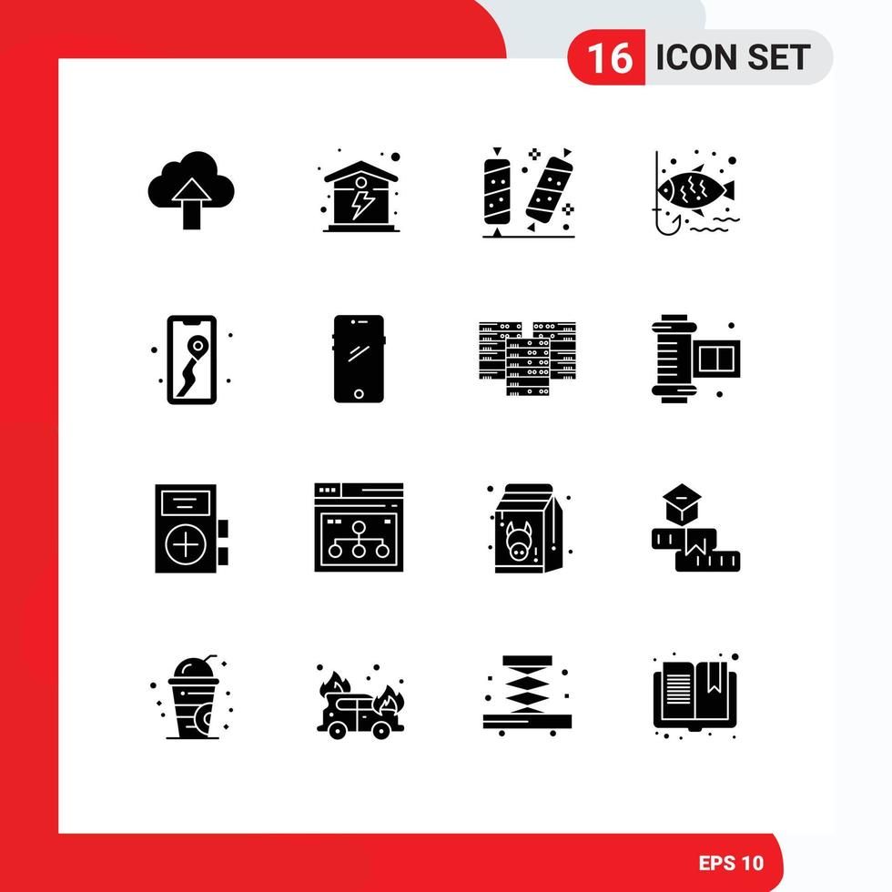 Pictogram Set of 16 Simple Solid Glyphs of mobile hook candy fishing sweet Editable Vector Design Elements