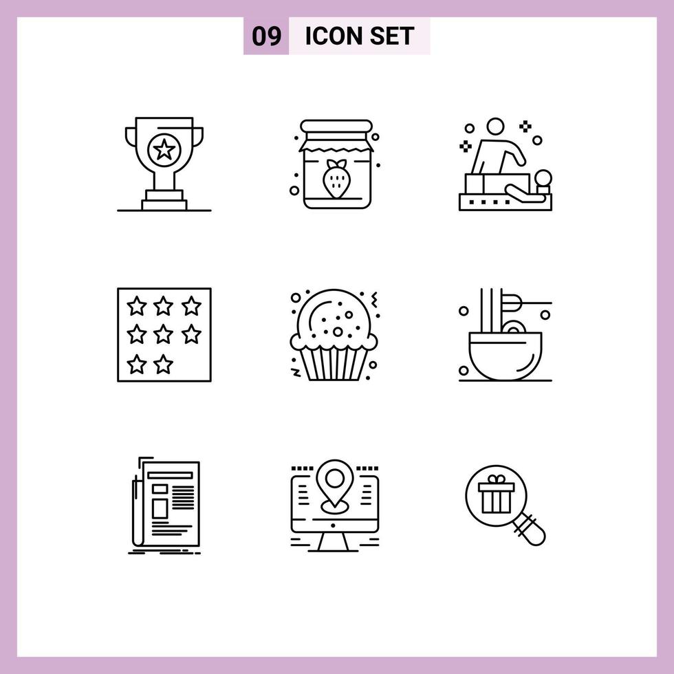 Stock Vector Icon Pack of 9 Line Signs and Symbols for christmas rank massage office achievement Editable Vector Design Elements