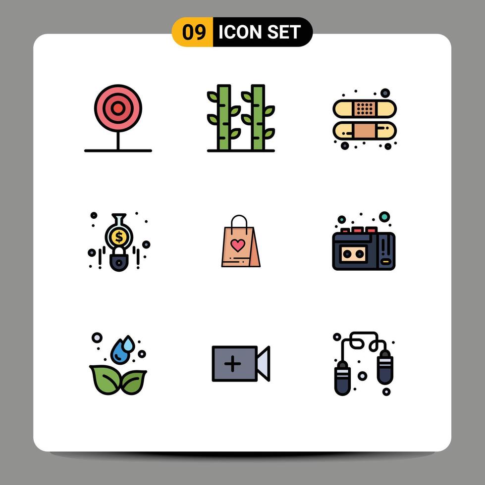 9 Thematic Vector Filledline Flat Colors and Editable Symbols of shopping calculator plant calculate treatment Editable Vector Design Elements