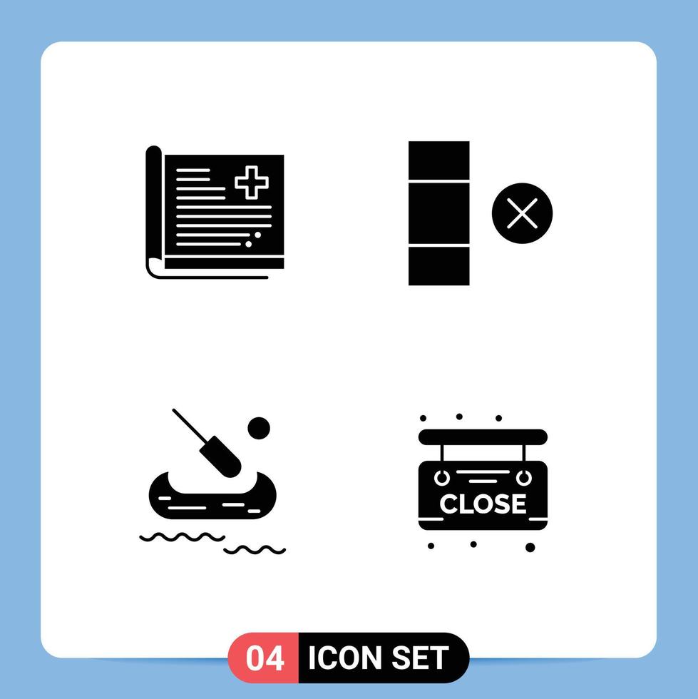 Editable Vector Line Pack of 4 Simple Solid Glyphs of healthcare kayak report delete market Editable Vector Design Elements