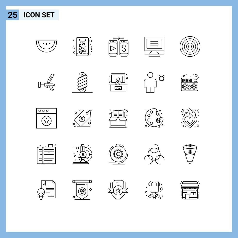 Pack of 25 Modern Lines Signs and Symbols for Web Print Media such as building sport money equipment board Editable Vector Design Elements