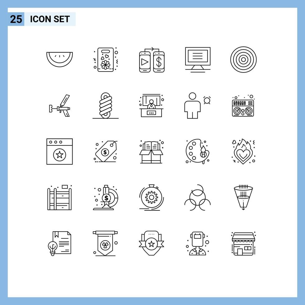 paquete de 25 líneas modernas, signos y símbolos para medios de impresión web, como la construcción de elementos de diseño de vectores editables para tableros de equipos de dinero deportivo