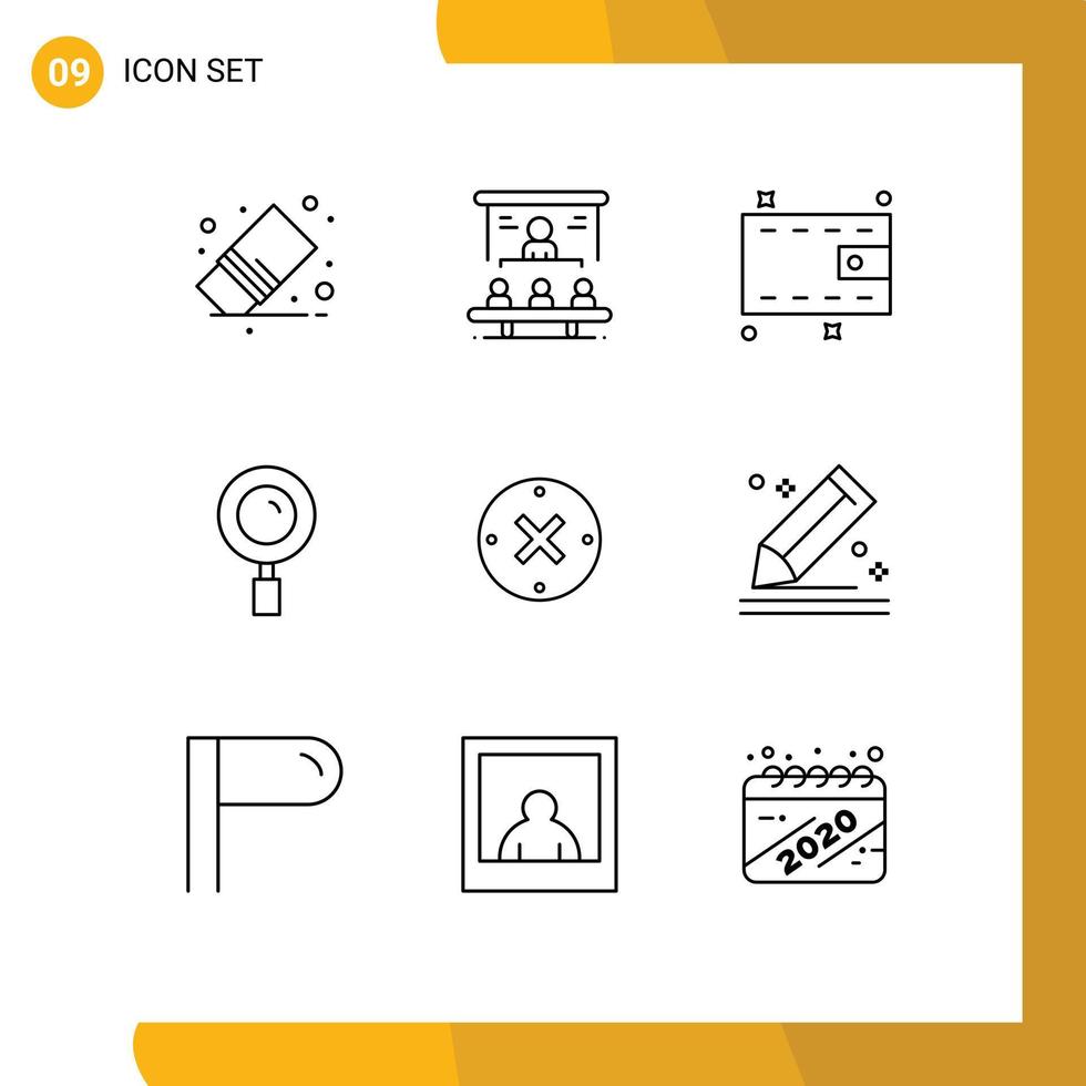 Set of 9 Vector Outlines on Grid for close magnifying people magnifier cash Editable Vector Design Elements