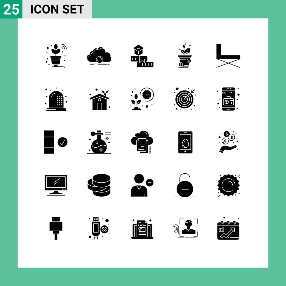 25 Thematic Vector Solid Glyphs and Editable Symbols of profit growth synchronization dollar school Editable Vector Design Elements