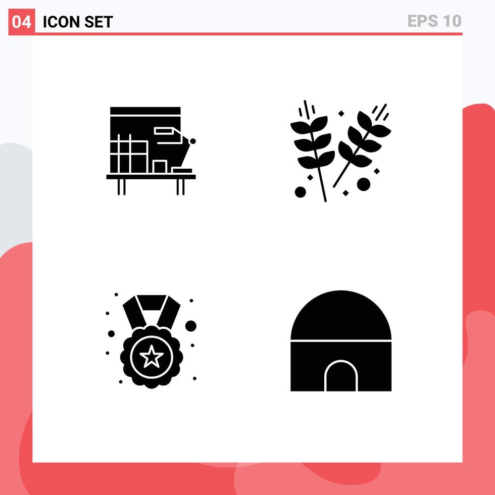 Pack of 4 creative Solid Glyphs of workplace reward table garden badge Editable Vector Design Elements
