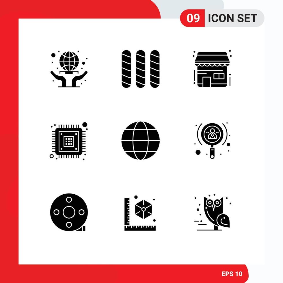 Pack of 9 Modern Solid Glyphs Signs and Symbols for Web Print Media such as environment hardware ecommerce encryption data Editable Vector Design Elements
