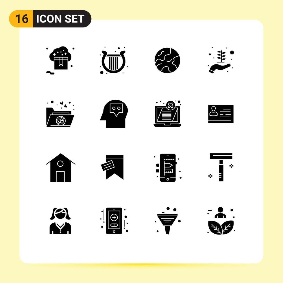 Universal Icon Symbols Group of 16 Modern Solid Glyphs of folder favorite patrick hand business startup Editable Vector Design Elements