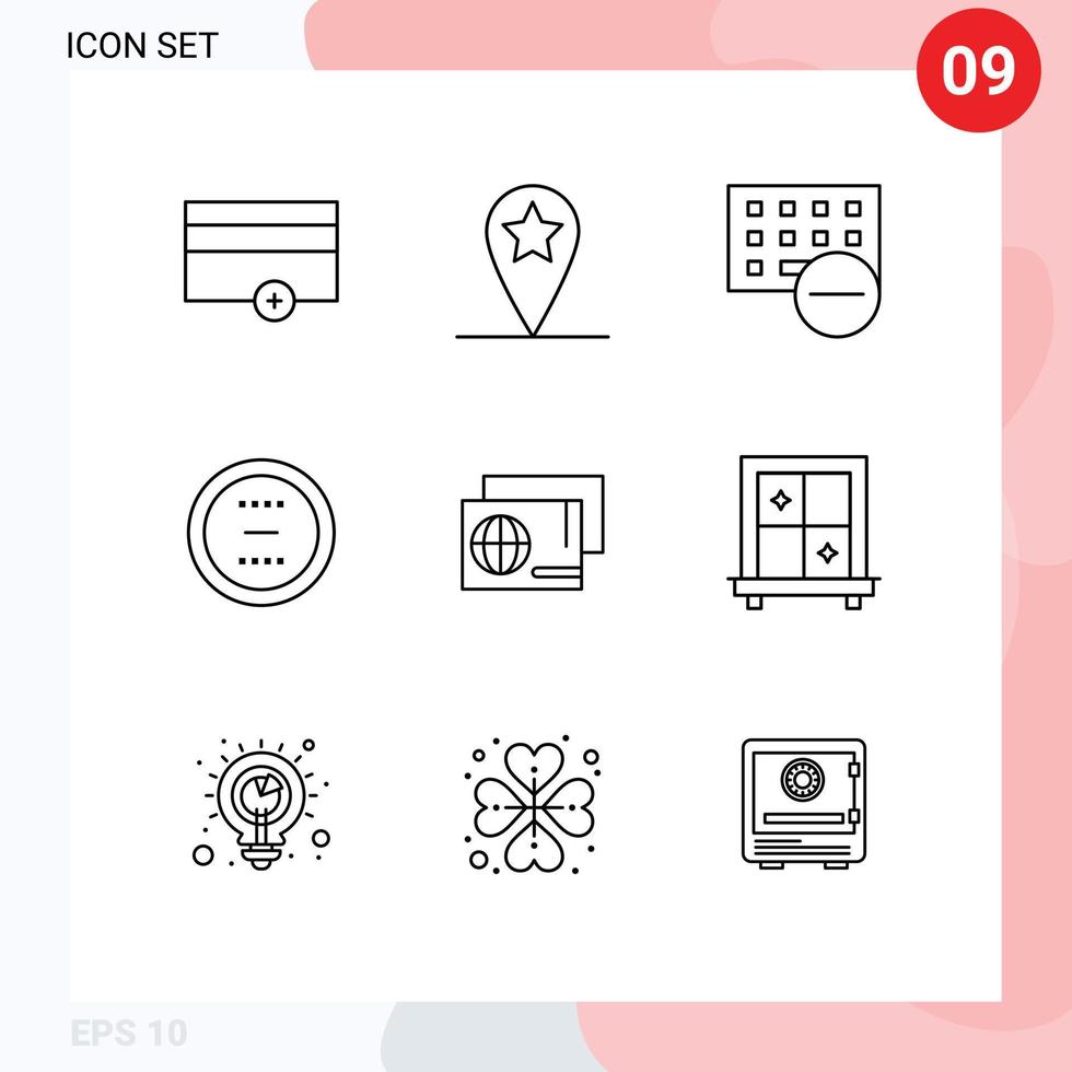 conjunto de 9 iconos de interfaz de usuario modernos signos de símbolos para dispositivos de interfaz de identidad eliminar cancelar elementos de diseño vectorial editables vector