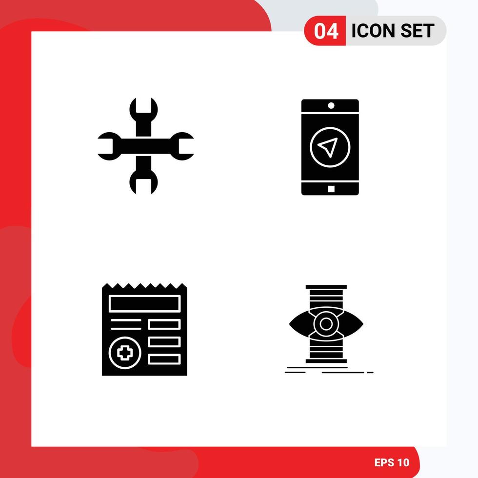 4 Universal Solid Glyph Signs Symbols of options ui application poniter eye Editable Vector Design Elements