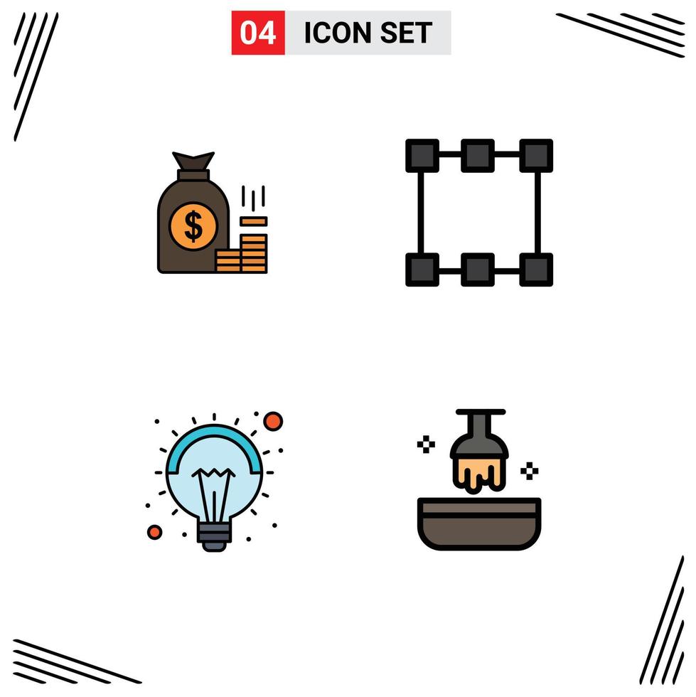 4 User Interface Filledline Flat Color Pack of modern Signs and Symbols of money rectangle finance wealth idea Editable Vector Design Elements