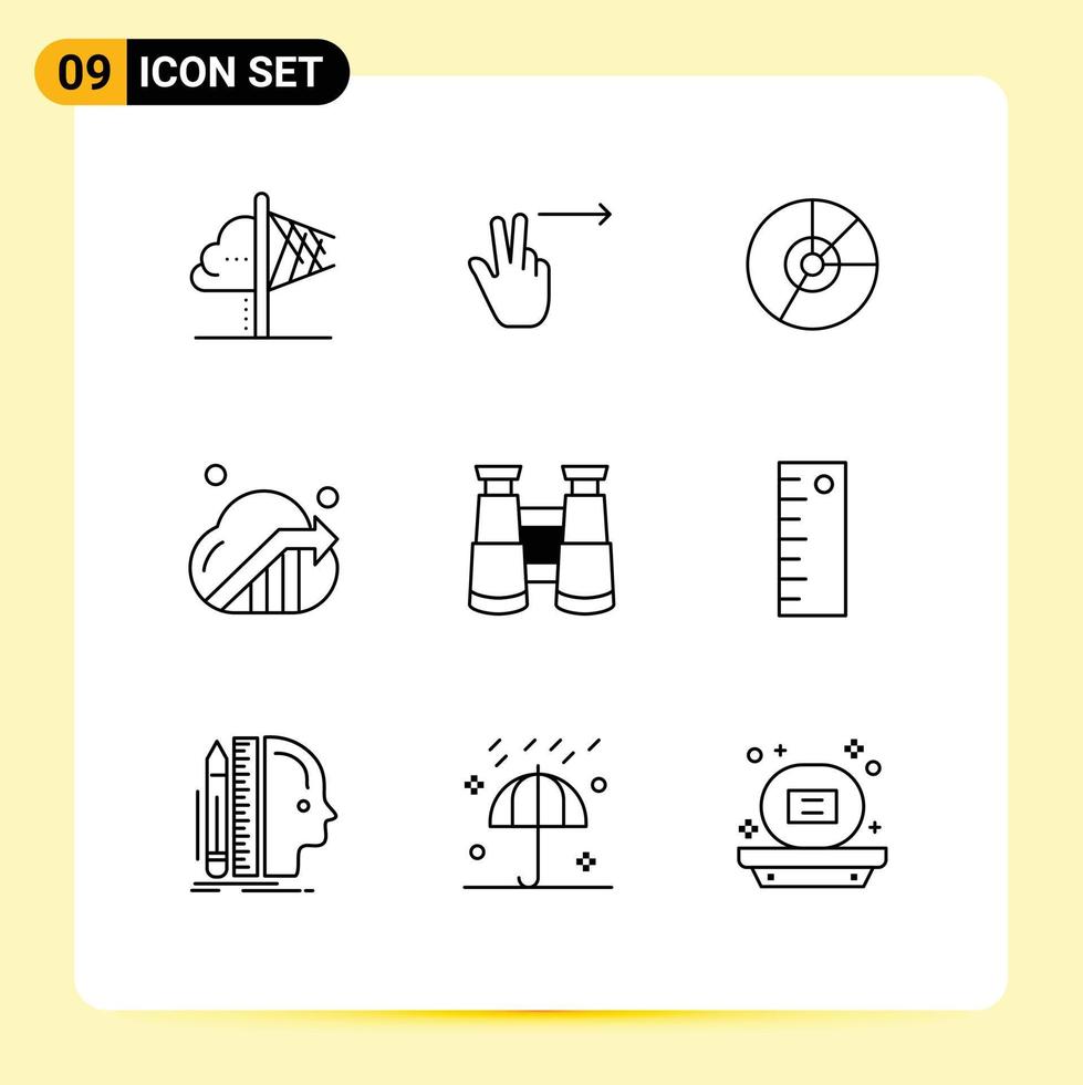 Mobile Interface Outline Set of 9 Pictograms of marketing business pie statistics finance Editable Vector Design Elements