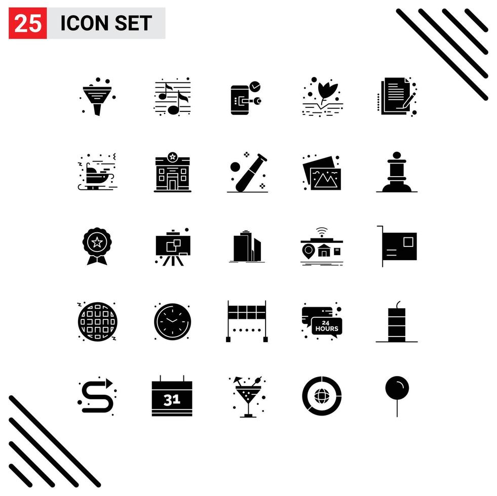 Modern Set of 25 Solid Glyphs and symbols such as farming agriculture night security open Editable Vector Design Elements
