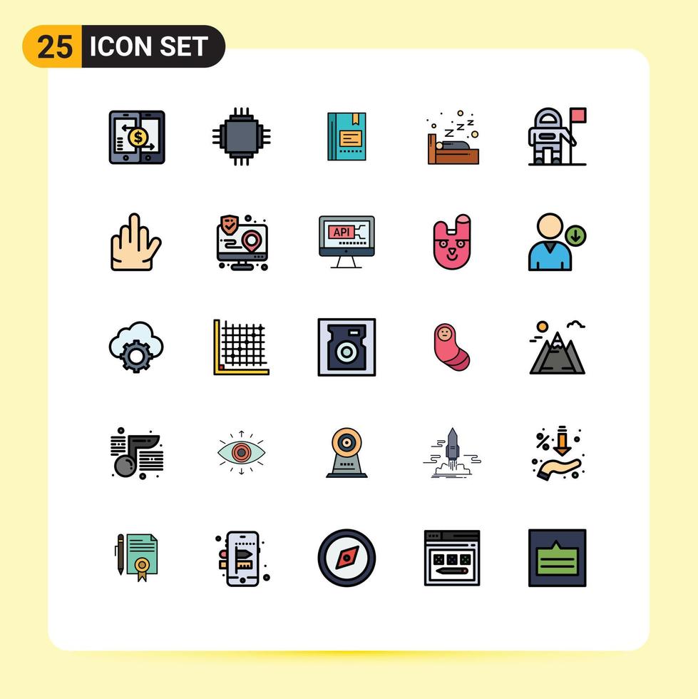 User Interface Pack of 25 Basic Filled line Flat Colors of night notebook electronic note education Editable Vector Design Elements