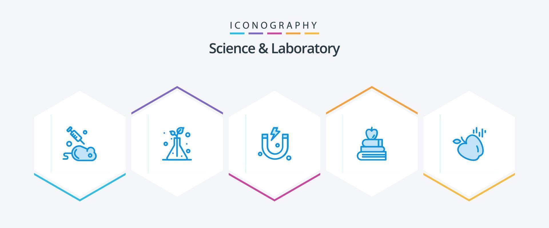 paquete de iconos azules de ciencia 25 que incluye . alimento. imán. manzana. educación vector