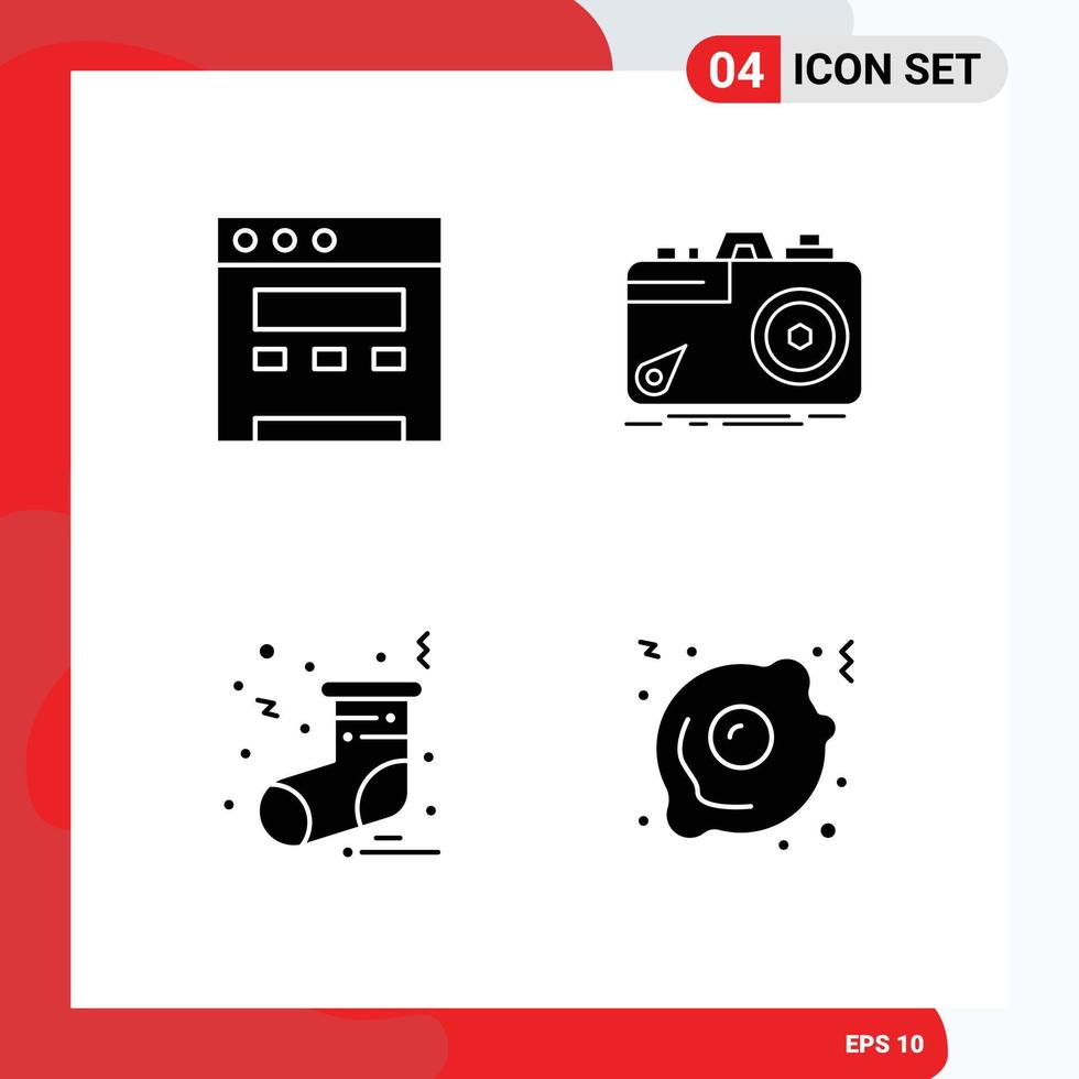 Set of 4 Modern UI Icons Symbols Signs for browser socks photography aperture fast food Editable Vector Design Elements