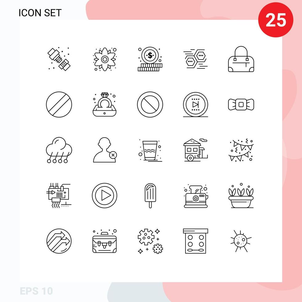 Pictogram Set of 25 Simple Lines of fashion digital online hexagon network Editable Vector Design Elements