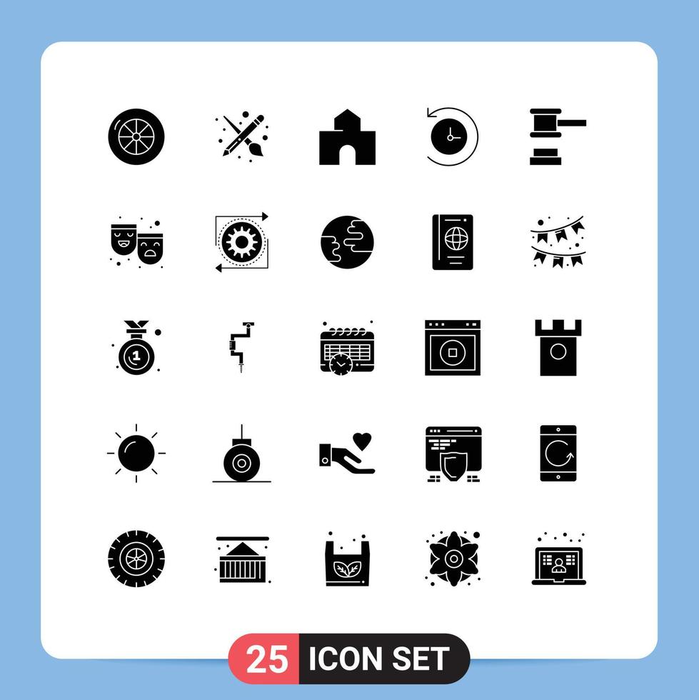 Set of 25 Vector Solid Glyphs on Grid for tools hammer fortress auction future Editable Vector Design Elements