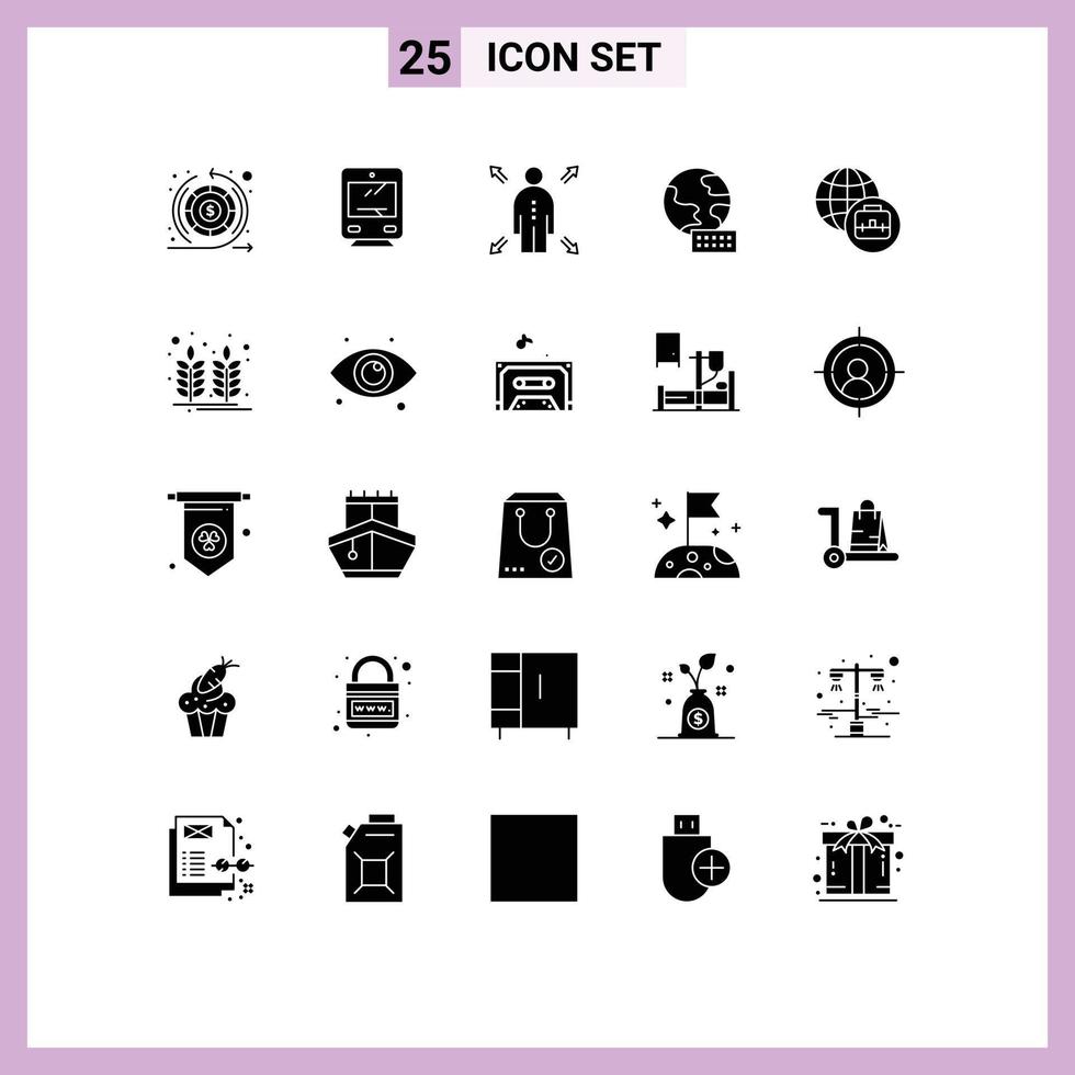 Pictogram Set of 25 Simple Solid Glyphs of india farm business international business globe Editable Vector Design Elements