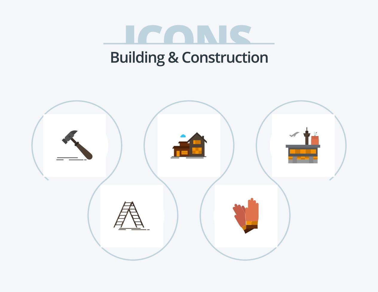Building And Construction Flat Icon Pack 5 Icon Design. airport. building. hammer. house. carpenter vector