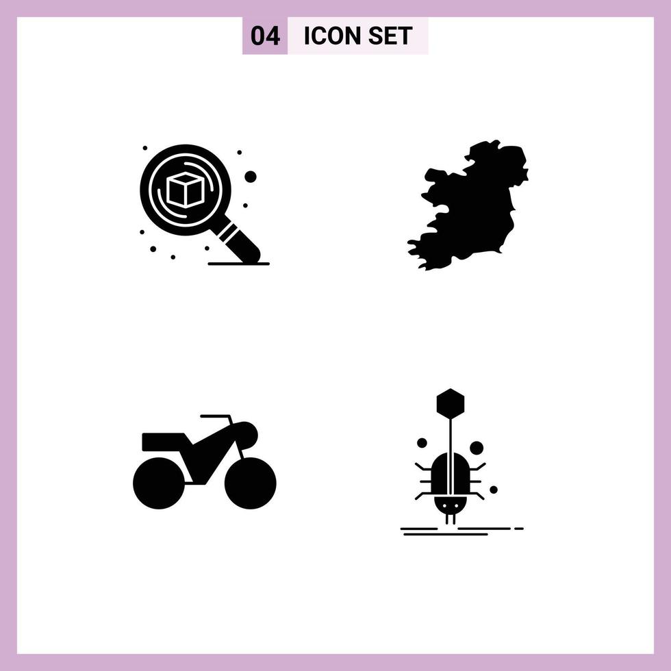 Mobile Interface Solid Glyph Set of 4 Pictograms of design motorcycle thinking map insect Editable Vector Design Elements