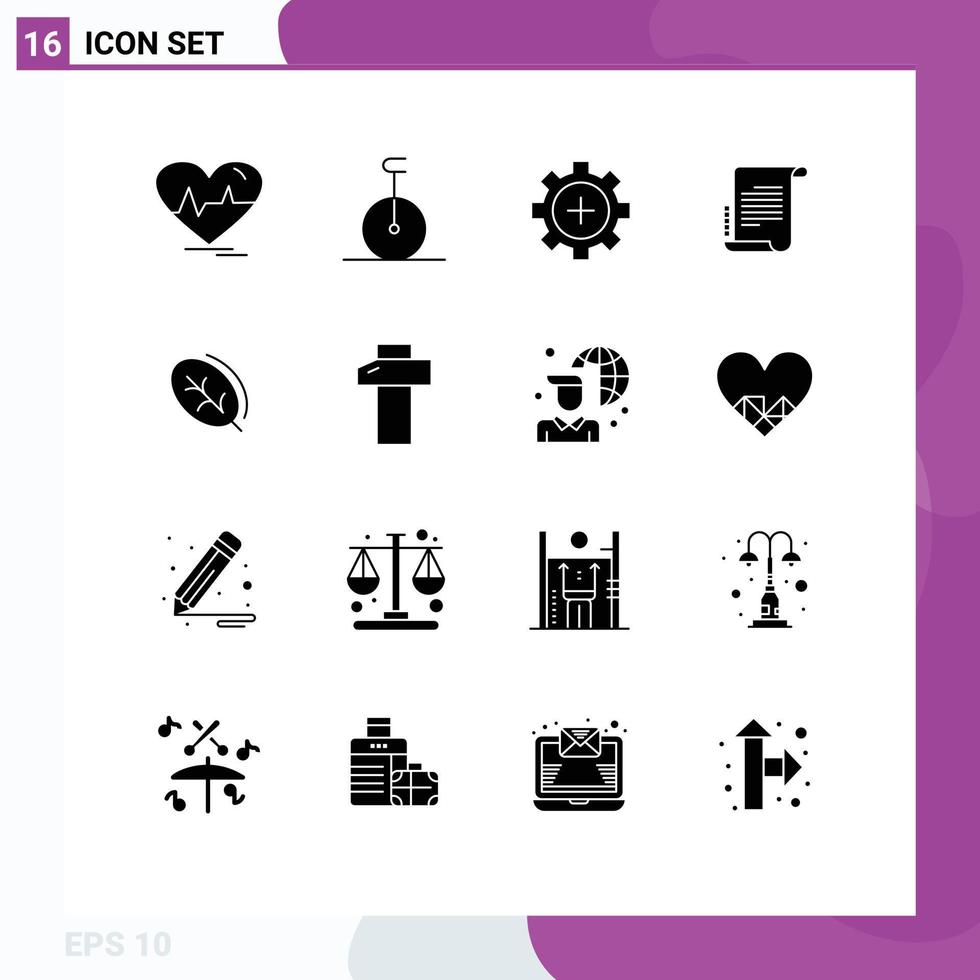 Pictogram Set of 16 Simple Solid Glyphs of ecology scenario care novel medical Editable Vector Design Elements